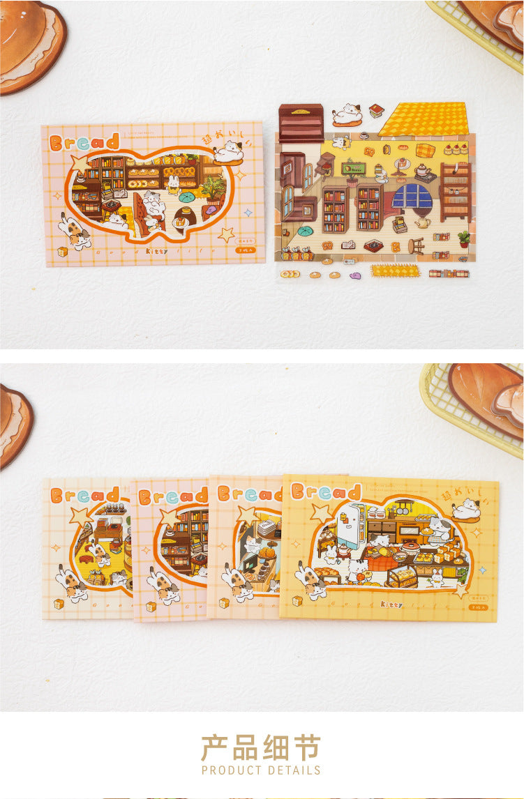 Little Cat Bakery Workshop Series Cartoon Cute Pet Scenery Handmade Journal DIY Decoration Stickers