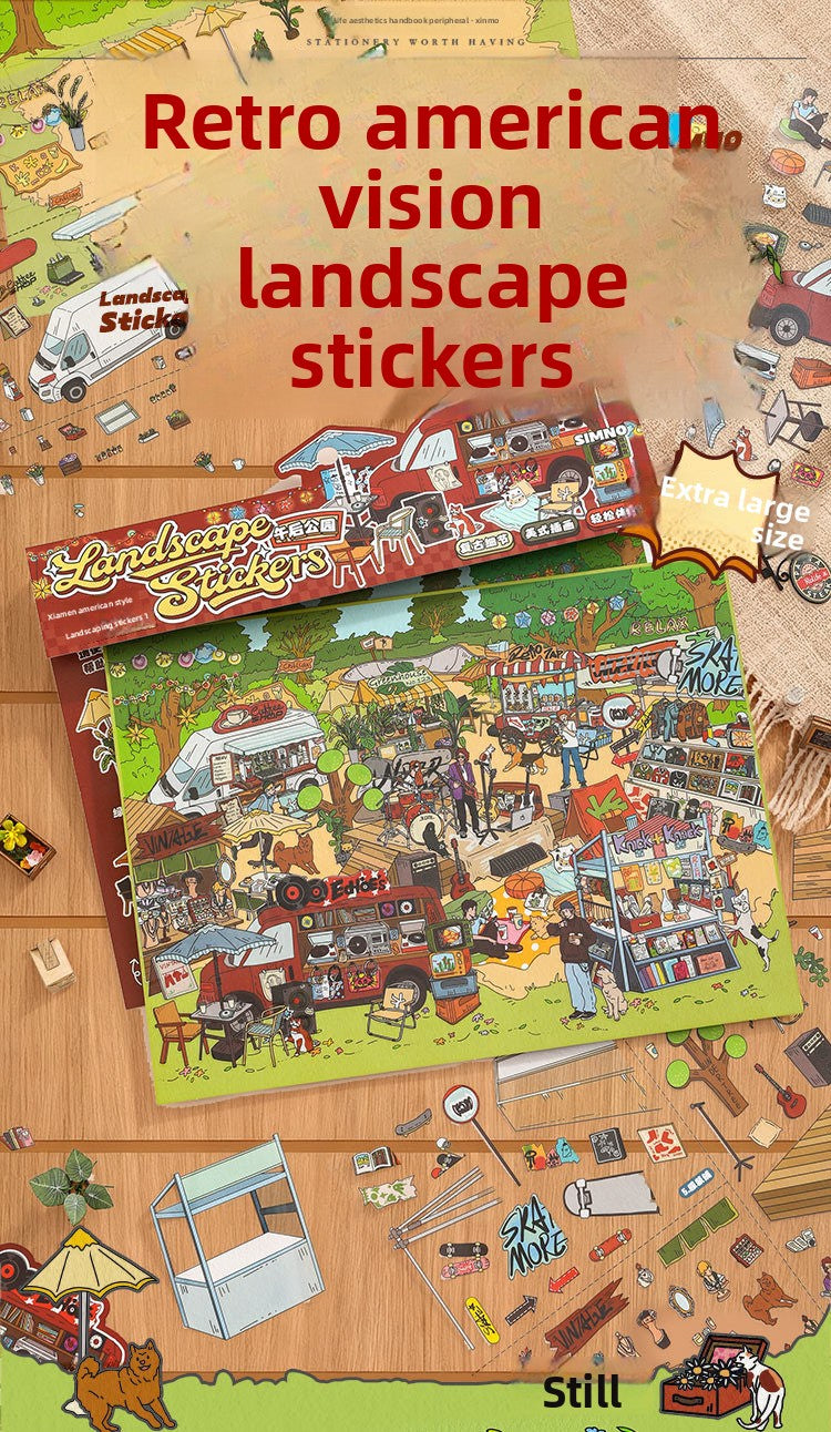 Retro American Afternoon Park DIY Landscaping Miniature 3D Scene  Stickers
