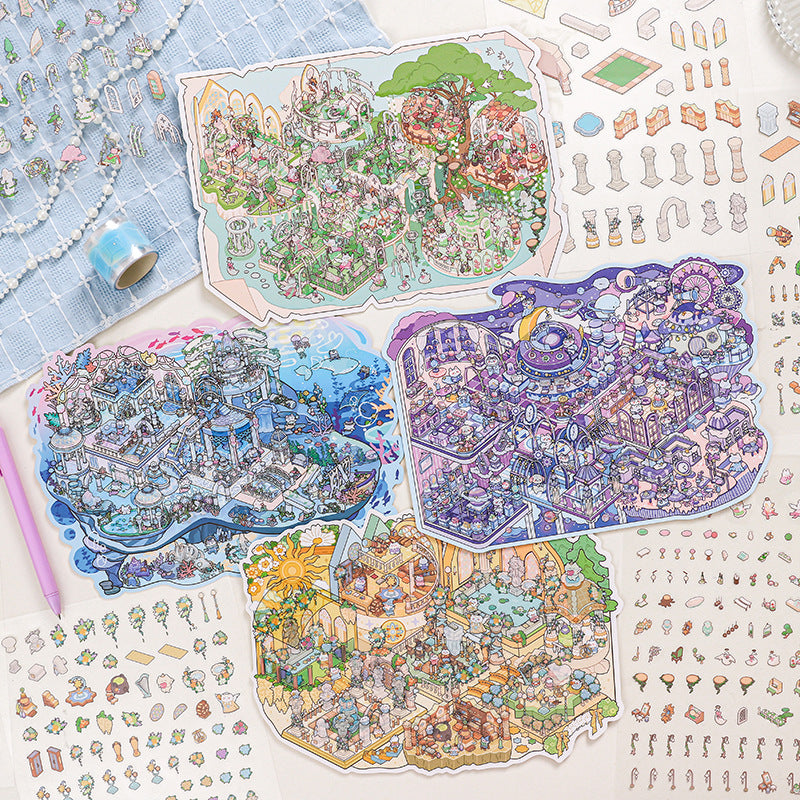 Zoo Small Class Fantasy Wandering Large Size Miniature Landscape Stickers 3D Miniature House Journal Quiet Book