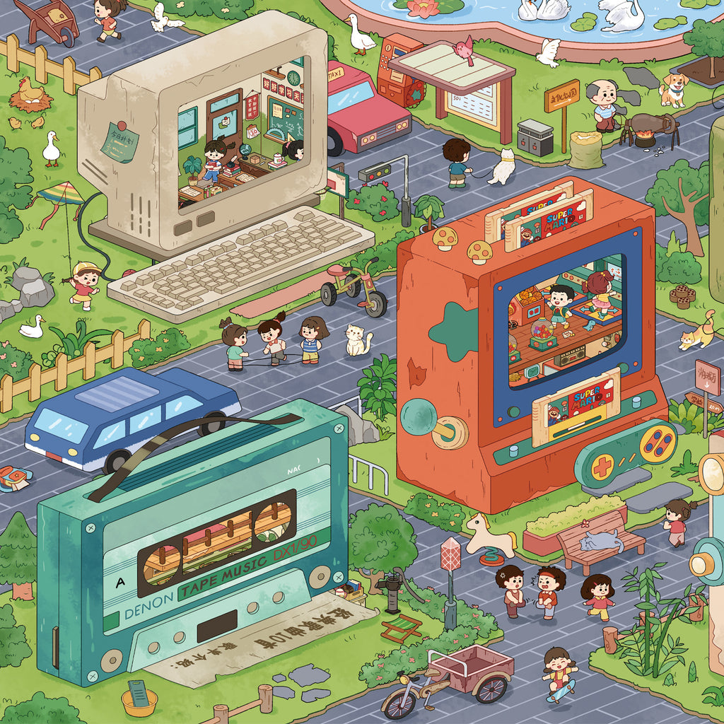 Extra Large Version 1.0 Childhood Town Series Scenery Stickers 3D Stickers Cute DIY Stress Relief Scene Stickers