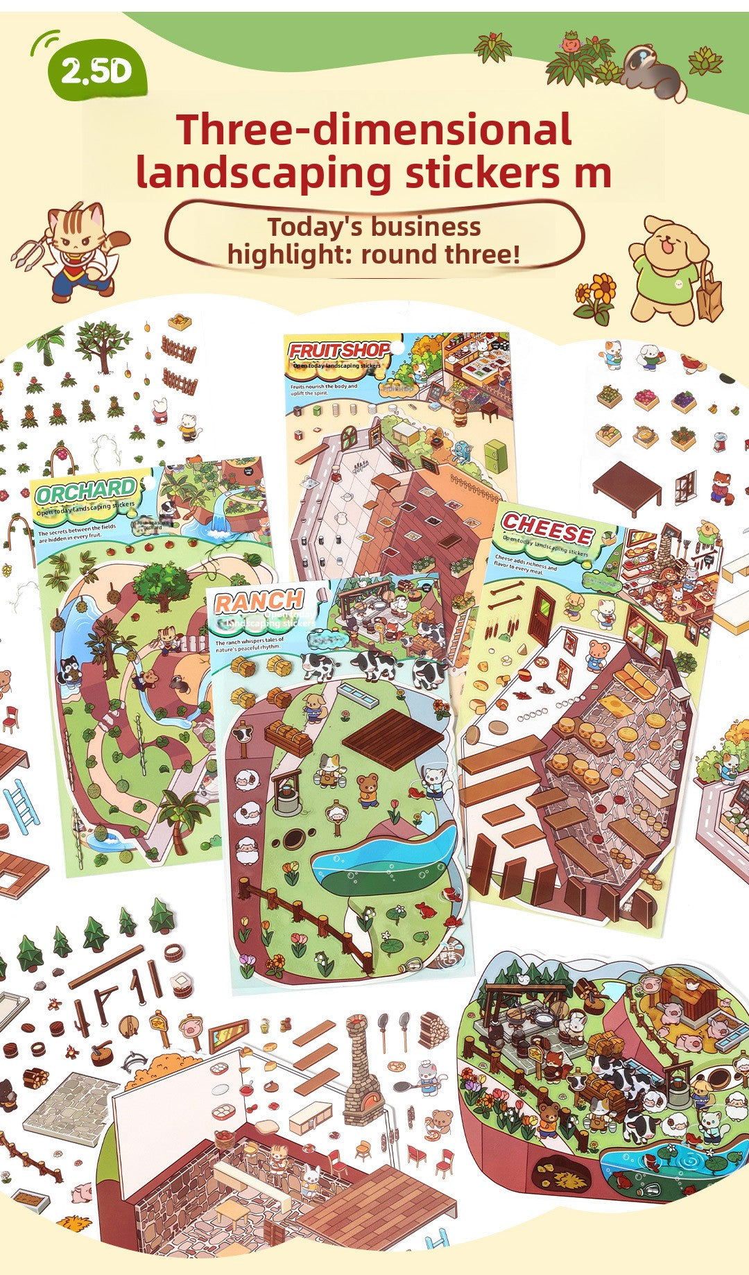 Today's Business 3D DIY Miniature Scences Sticker 3 Lovely Miniature Stickers