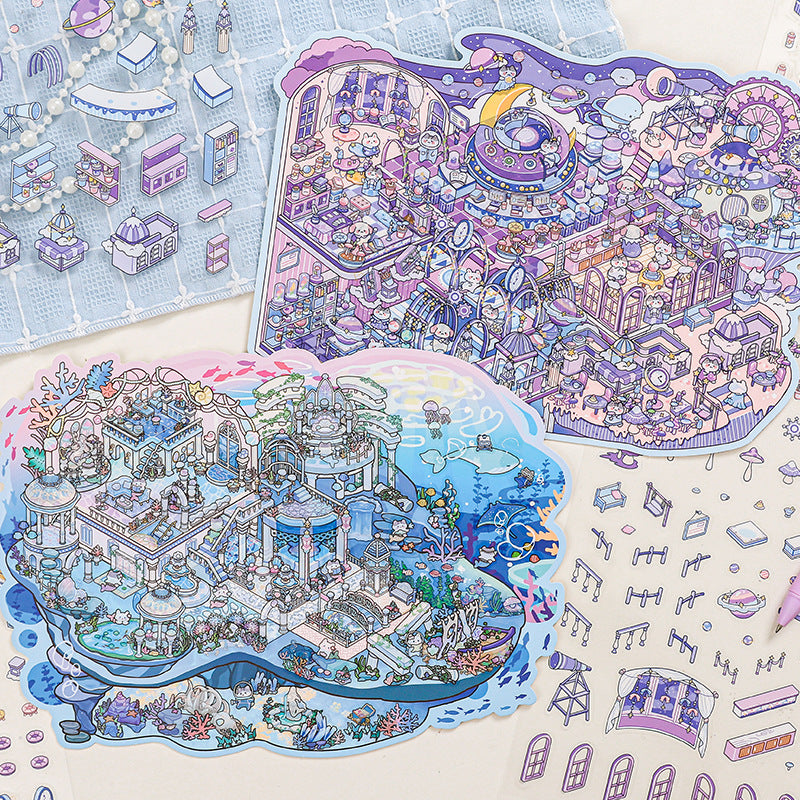 Zoo Small Class Fantasy Wandering Large Size Miniature Landscape Stickers 3D Miniature House Journal Quiet Book