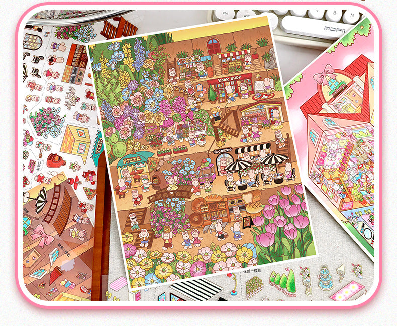 Large Special Oil Scene Stickers 108.0 Stickers 3D Miniature House Miniature Scene Journal Stickers