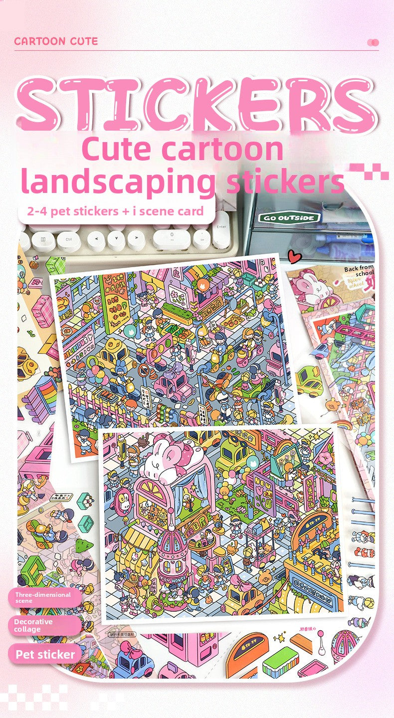 Scenery Stickers Milk Town Scene 96.0 Journal Stickers Stress Relief Stickers 3D Miniature Scene