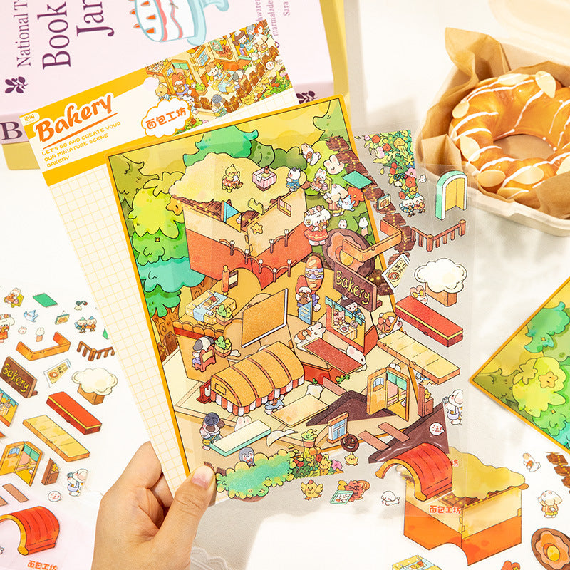 Happy Town Miniature Landscape Stickers 3D Stacking House Journal Fun Stickers
