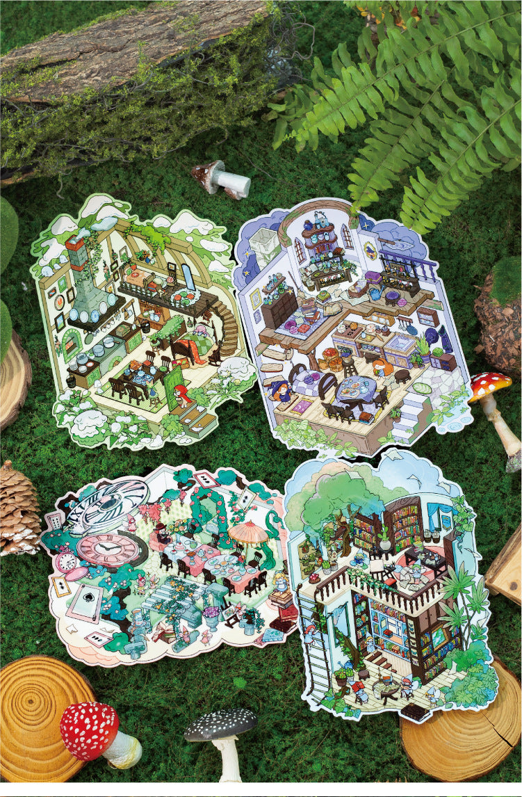 Vintage Fairy Tale Scene Stickers 3D l Cottage DIY Journal Puzzle Stickers