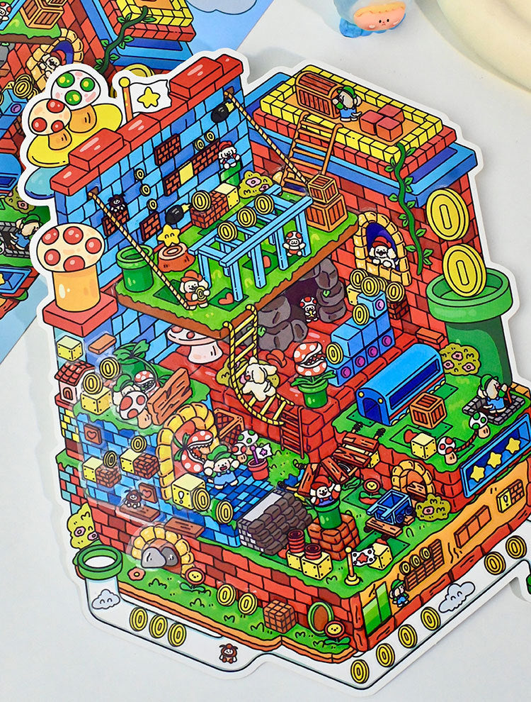 Large Edition 9.0 Game Series Scenery Stickers Mini Stress Relief DIY 3D Stickers