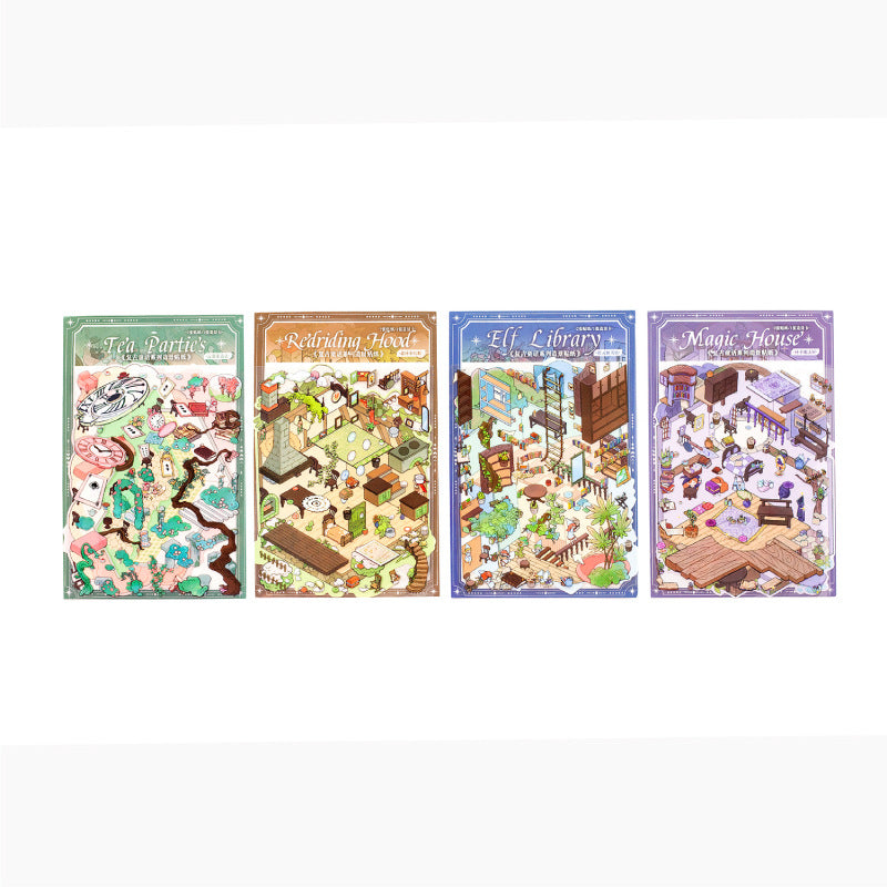 Vintage Fairy Tale Scene Stickers 3D l Cottage DIY Journal Puzzle Stickers