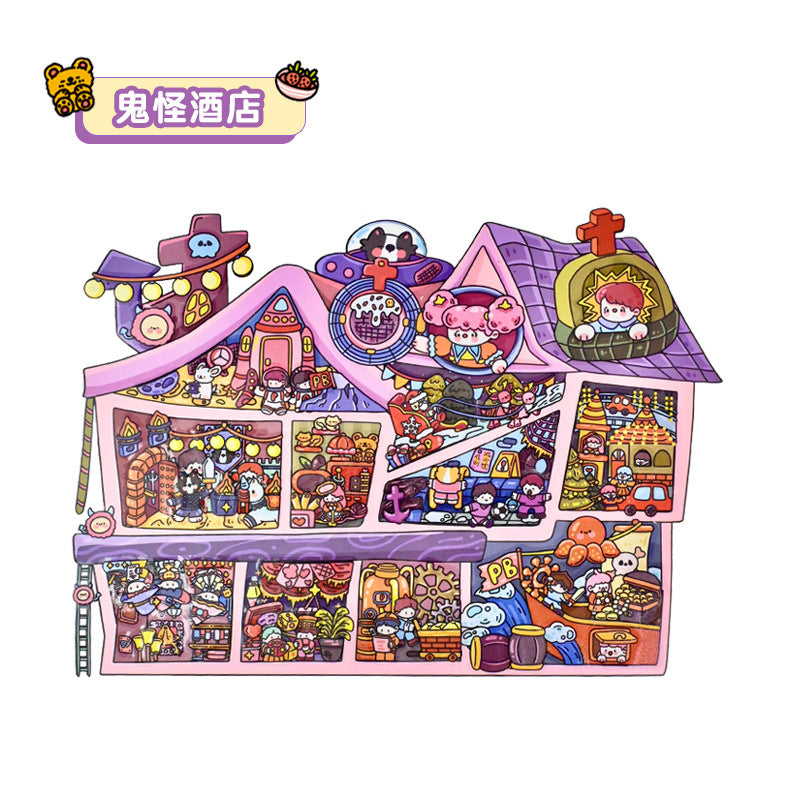 Large Edition 8.0 Scenery 3D Mini House Stickers Stress Relief Stickers 2.5D Scenery DIY Stickers