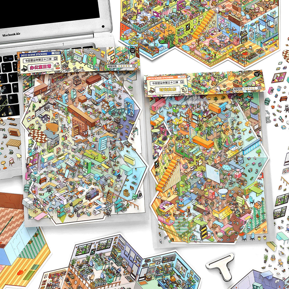 Today's Business Extra Large 3D DIY Miniature Scences Sticker 32 Lovely Miniature Stickers