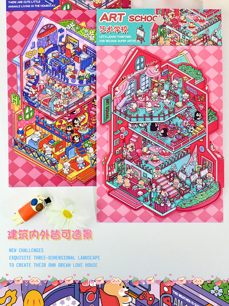 Large Version 6.0 Flip Cover 3D Landscape Stickers Cute DIY Stress Relief Miniature Scene Journal Stickers