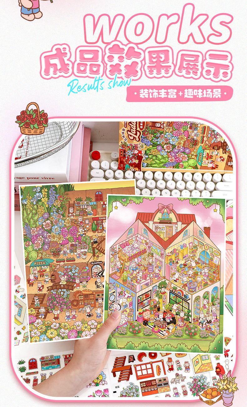Large Special Oil Scene Stickers 108.0 Stickers 3D Miniature House Miniature Scene Journal Stickers