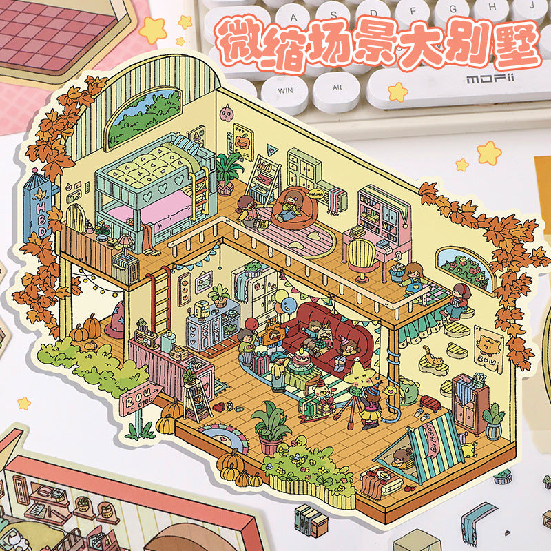 Large 5.0 Miniature Scene Stickers Cartoon Stacking Scenery 3D Stereo Scenery Collage DIY Stress Relief