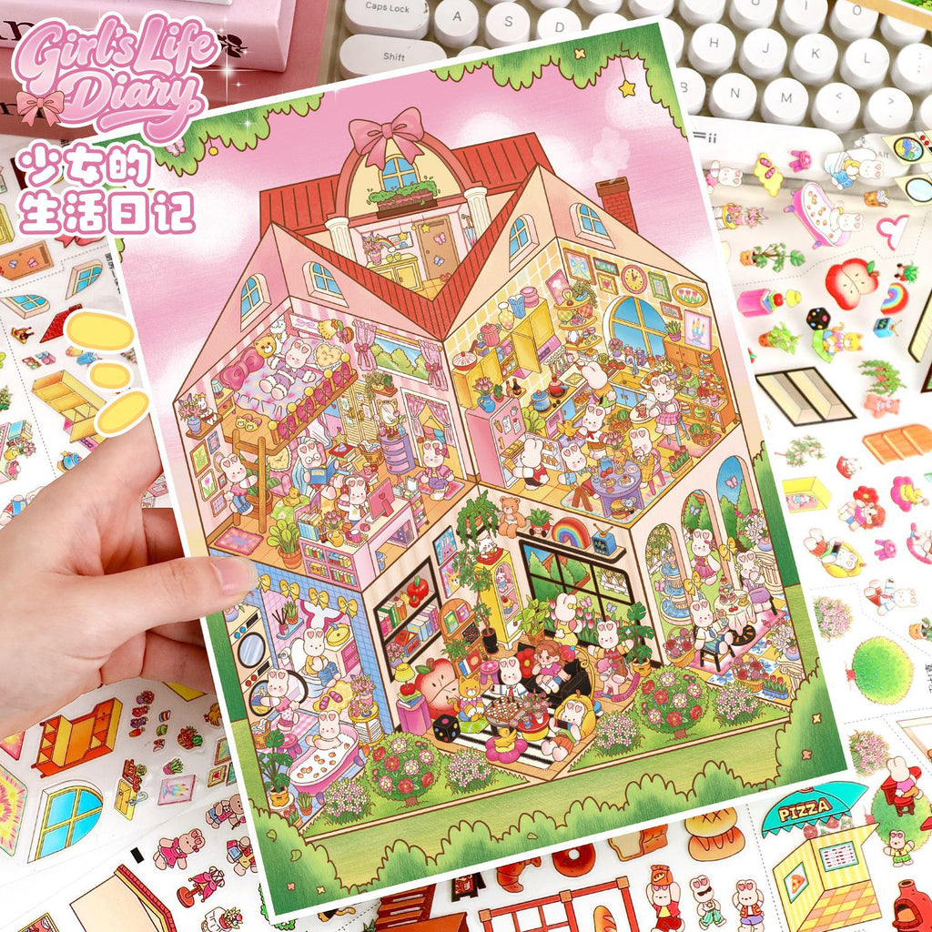 Large Special Oil Scene Stickers 108.0 Stickers 3D Miniature House Miniature Scene Journal Stickers