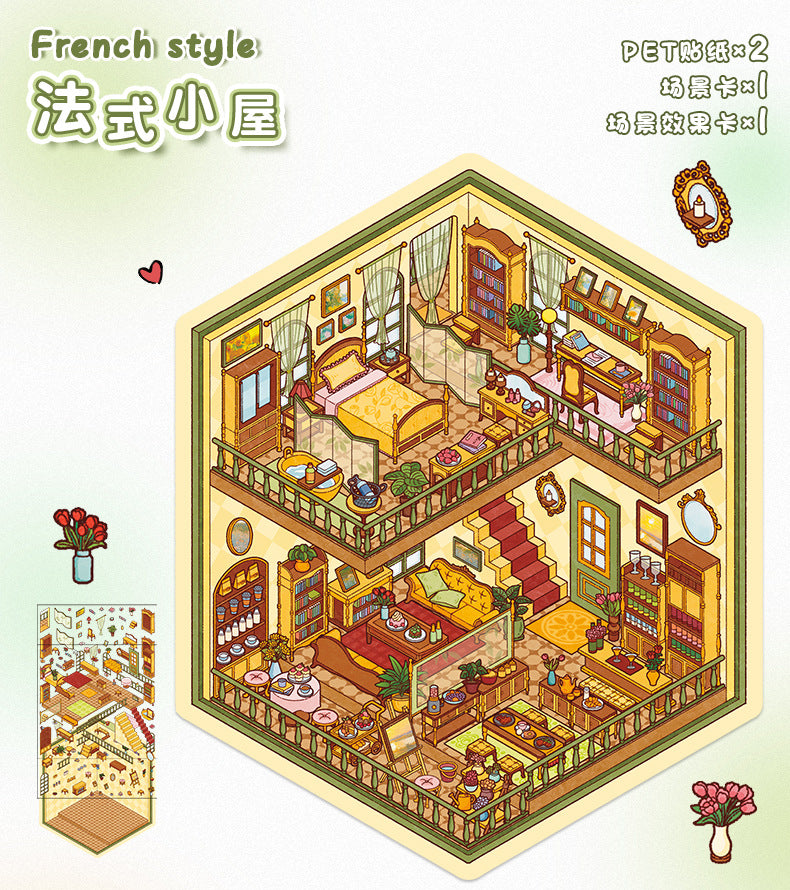 Landscape Stickers Cottage Series 61.0 Scene Stickers 3D Three-Dimensional Stacking Collage Stress Relief DIY Journal Stickers