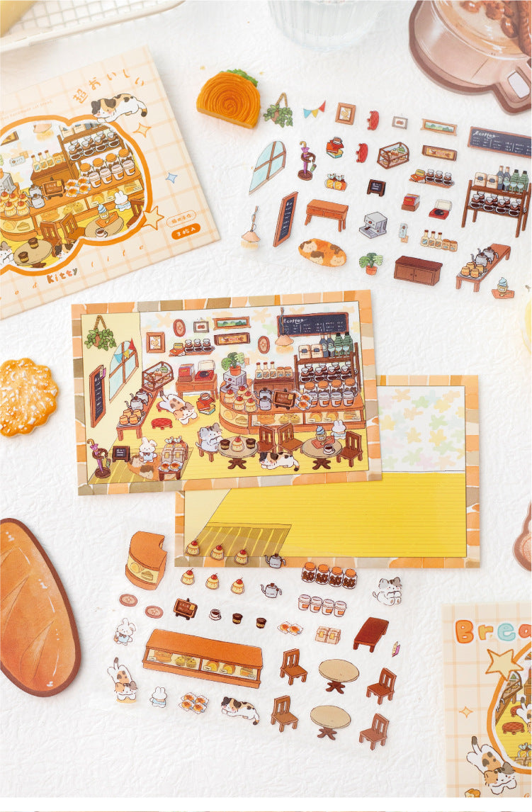 Little Cat Bakery Workshop Series Cartoon Cute Pet Scenery Handmade Journal DIY Decoration Stickers