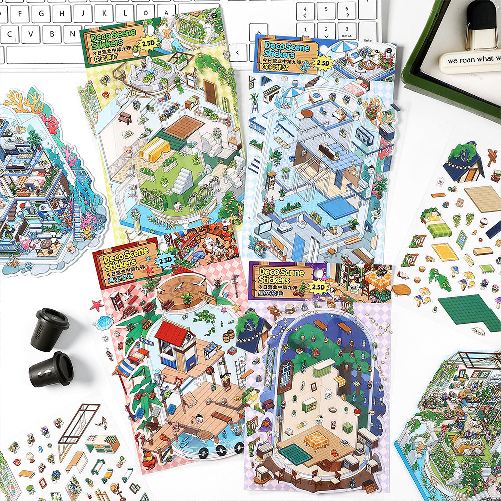 Today's Business 3D DIY Miniature Scences Sticker 9 Lovely Miniature Stickers
