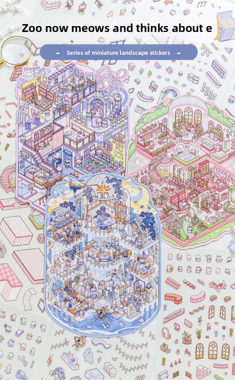 Zoo Small Class Meow Series 3D Miniature Scene Stickers