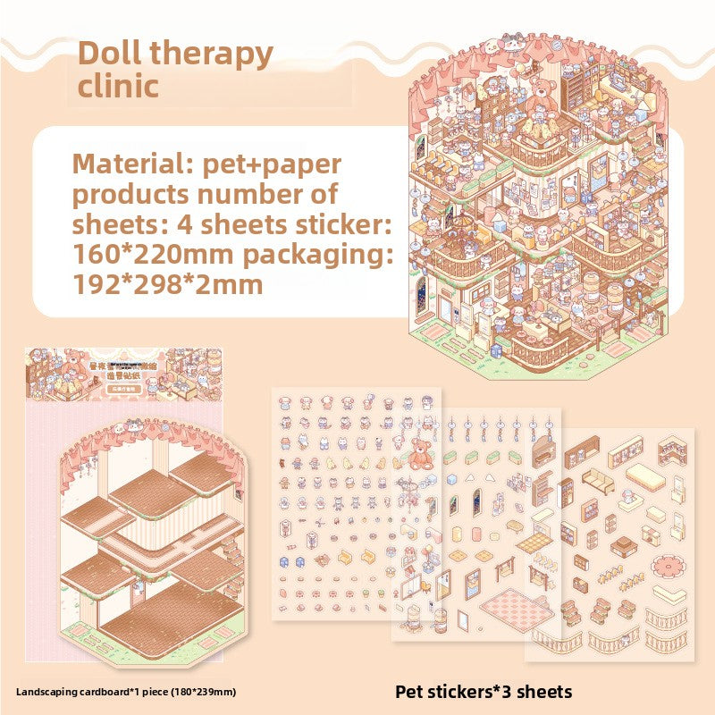 Zoo Small Class Day and Night Fairy Tale Miniature Scene Stickers 3D House Journal Quiet Book