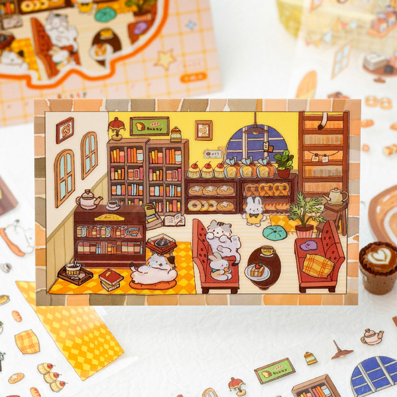 Little Cat Bakery Workshop Series Cartoon Cute Pet Scenery Handmade Journal DIY Decoration Stickers