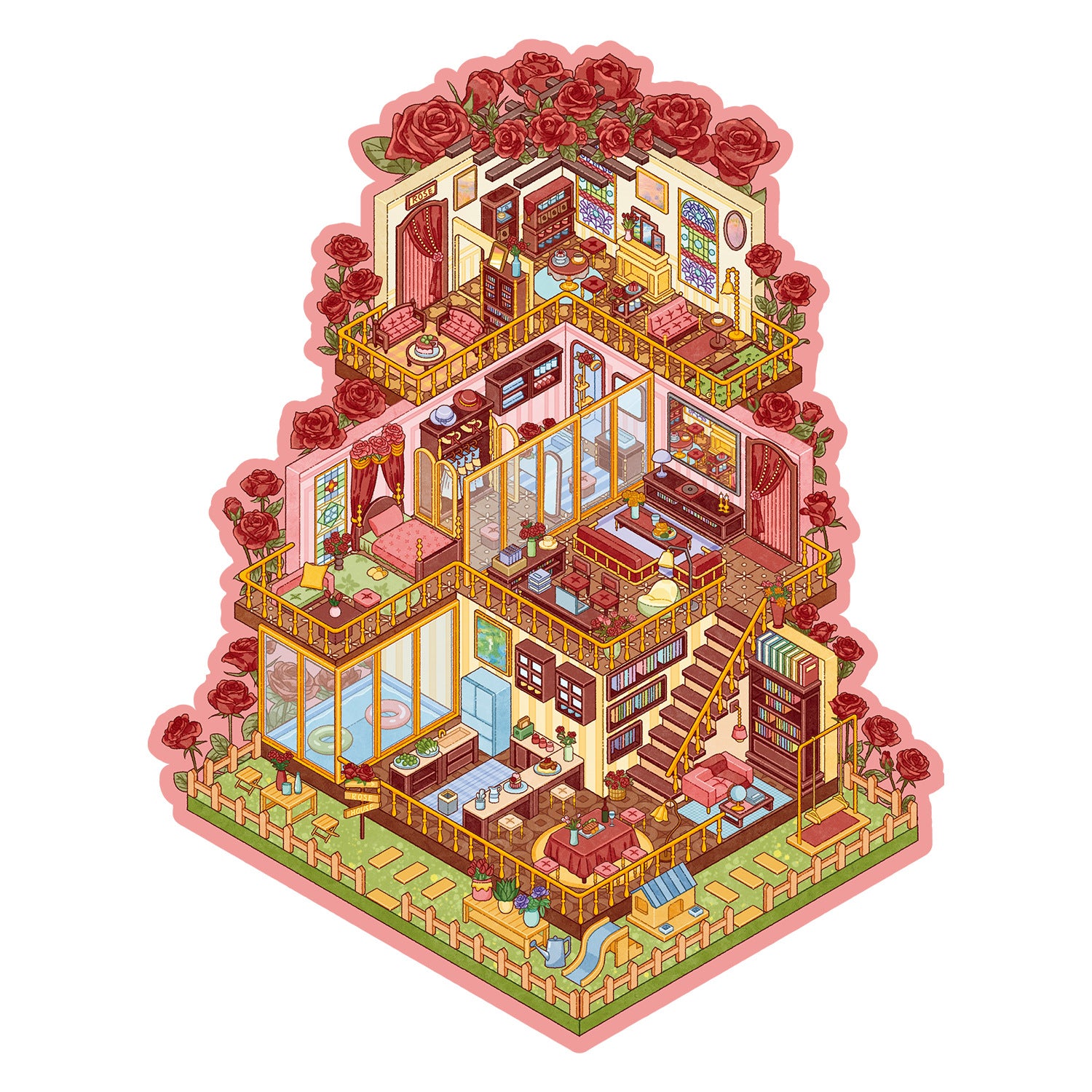 Large Villa Scene Stickers 94.0 DIY Scrapbook Stickers 3D Miniature Scene Stickers