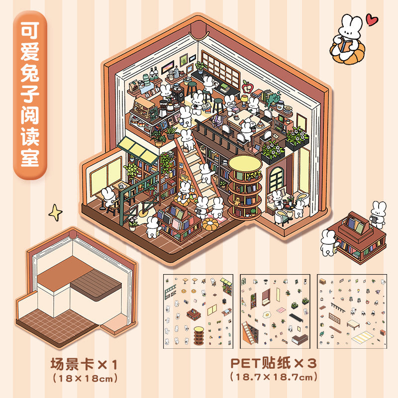 Cartoon Three-Layer Large Size Scenery Stickers Creative 3D Miniature Scene Collage Cute Stress Relief DIY Stickers