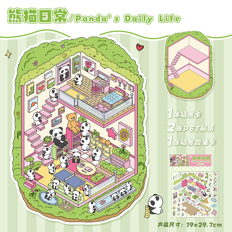 Scenery Stickers Cartoon Miniature Scenes 21.0 Collage Cute Stacked 3D Journal Decoration Stickers