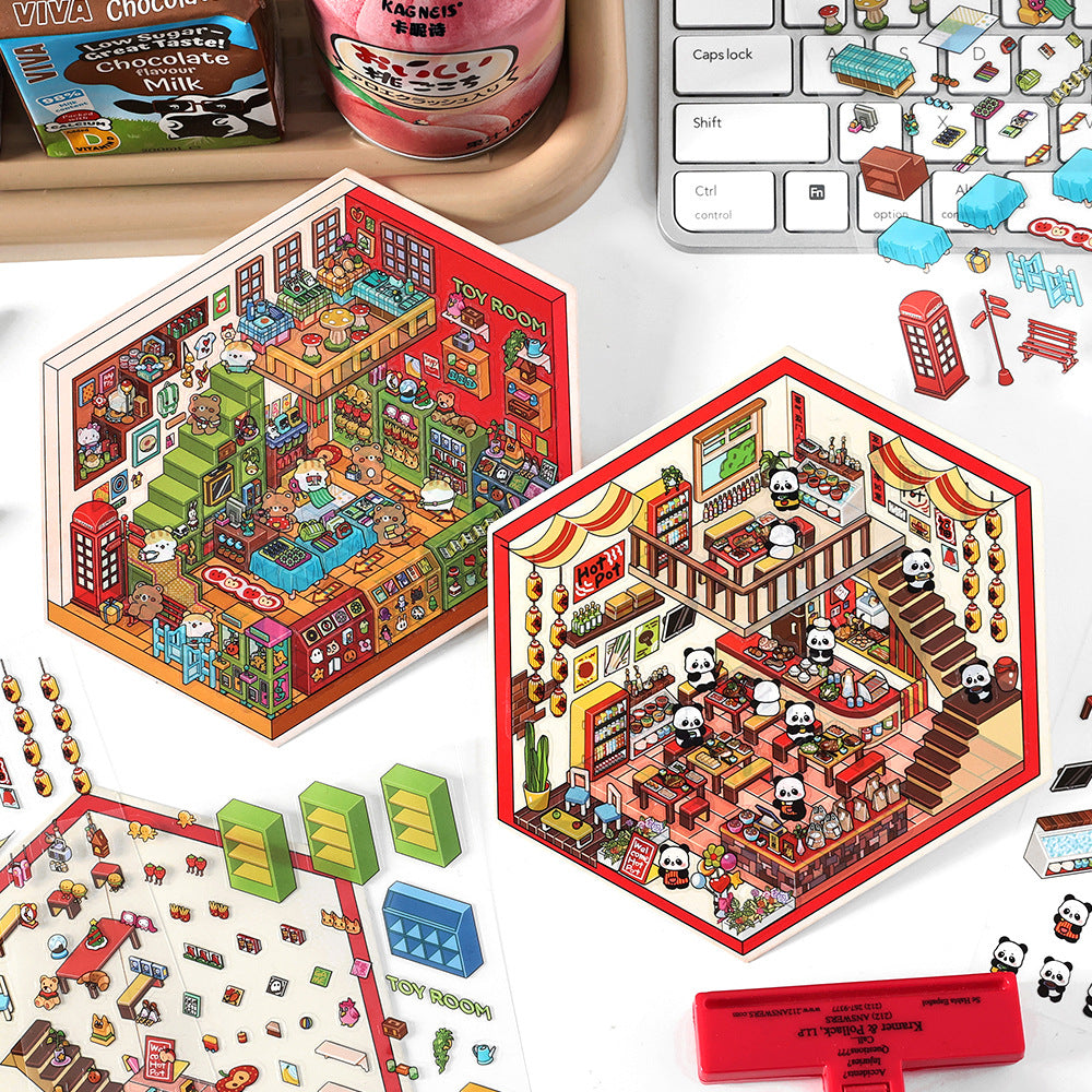 Today's Business 3D DIY Miniature Scences Sticker 4 Lovely Miniature Stickers
