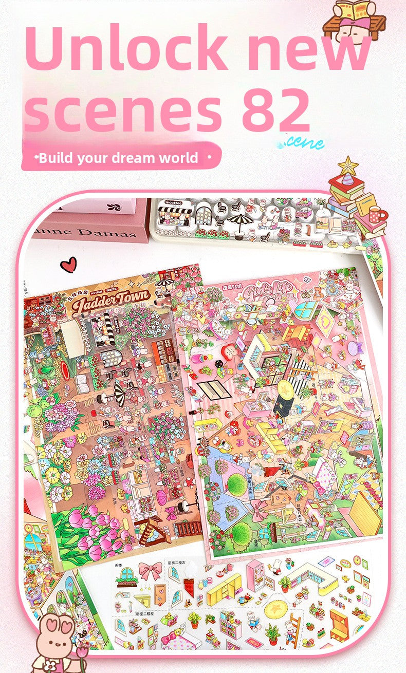 Large Special Oil Scene Stickers 108.0 Stickers 3D Miniature House Miniature Scene Journal Stickers