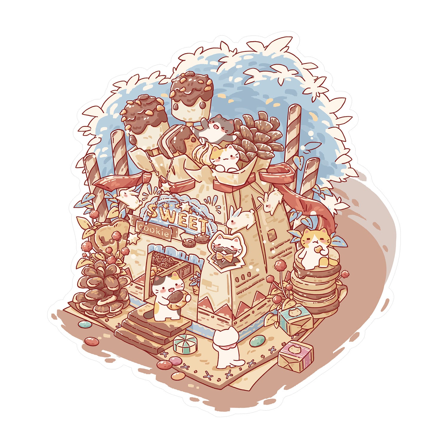 Small Scale Landscaping Sticker Series Cute 3D Miniature House Miniature Scene Collage Stickers