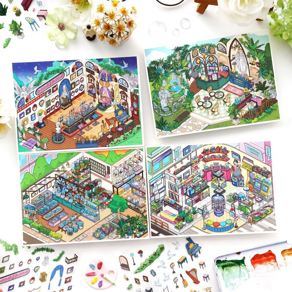 Today's Business 3D DIY Miniature Scences Sticker 28 Lovely Miniature Stickers