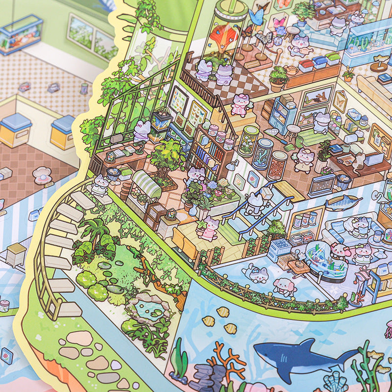 Zoo Small Class Day and Night Fairy Tale Miniature Scene Stickers 3D House Journal Quiet Book