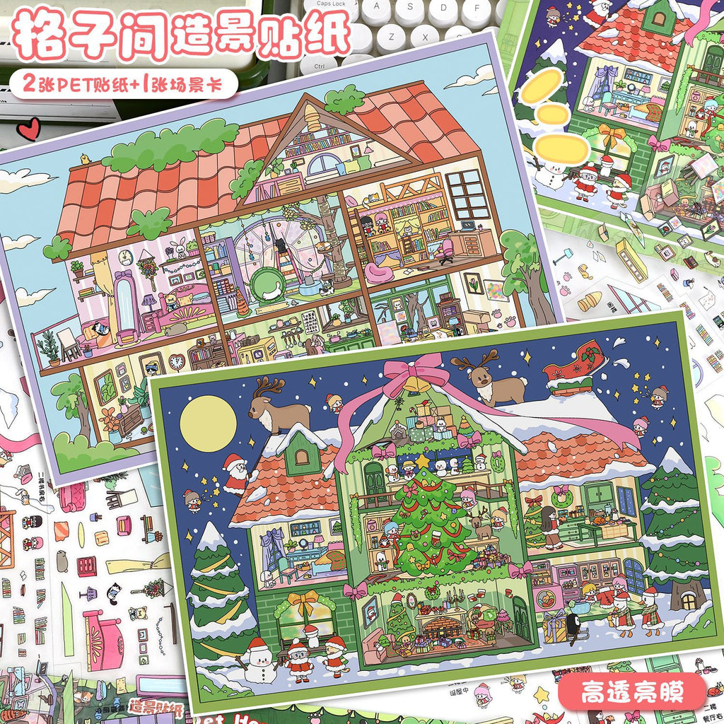 Scenery Stickers Grid Room Series 111.0 Scene Stickers DIY Miniature Scene Stress Relief Journal Stickers