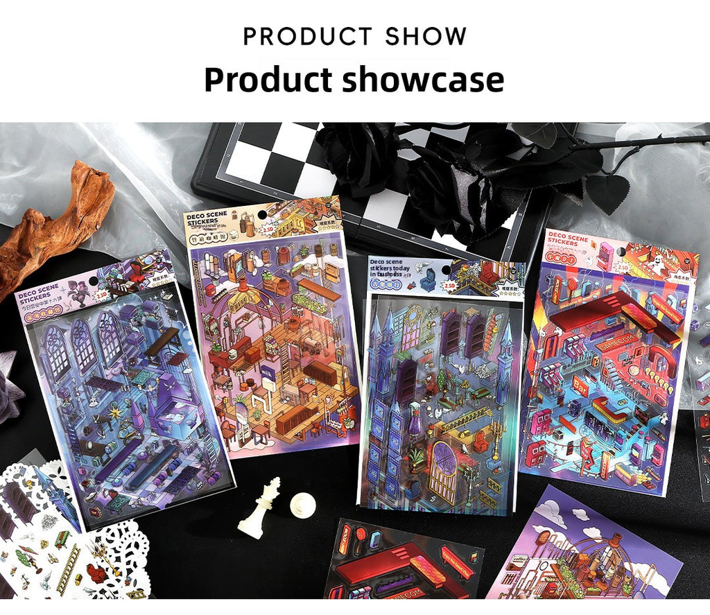 Today's Business 3D DIY Miniature Scences Sticker 16 Lovely Miniature Stickers