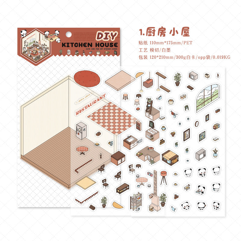 Panda 3D House Miniature Cute Scenery Collage Paper Stickers