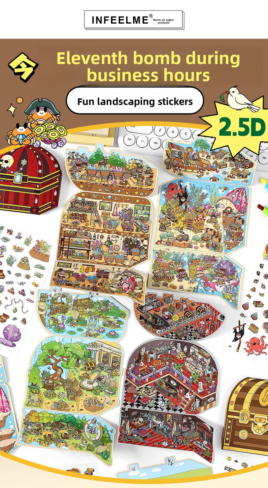 Today's Business 3D DIY Miniature Scences Sticker 11 Lovely Miniature Stickers