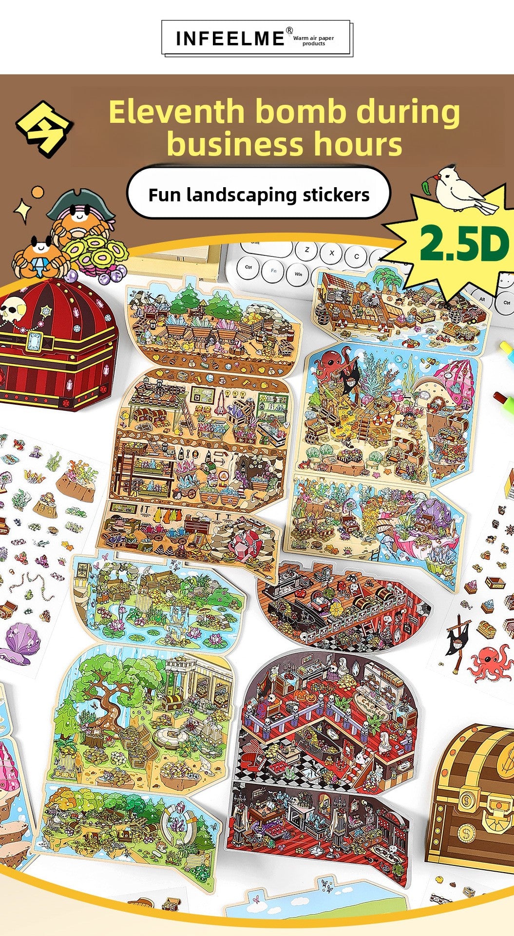 Today's Business 3D DIY Miniature Scences Sticker 11 Lovely Miniature Stickers