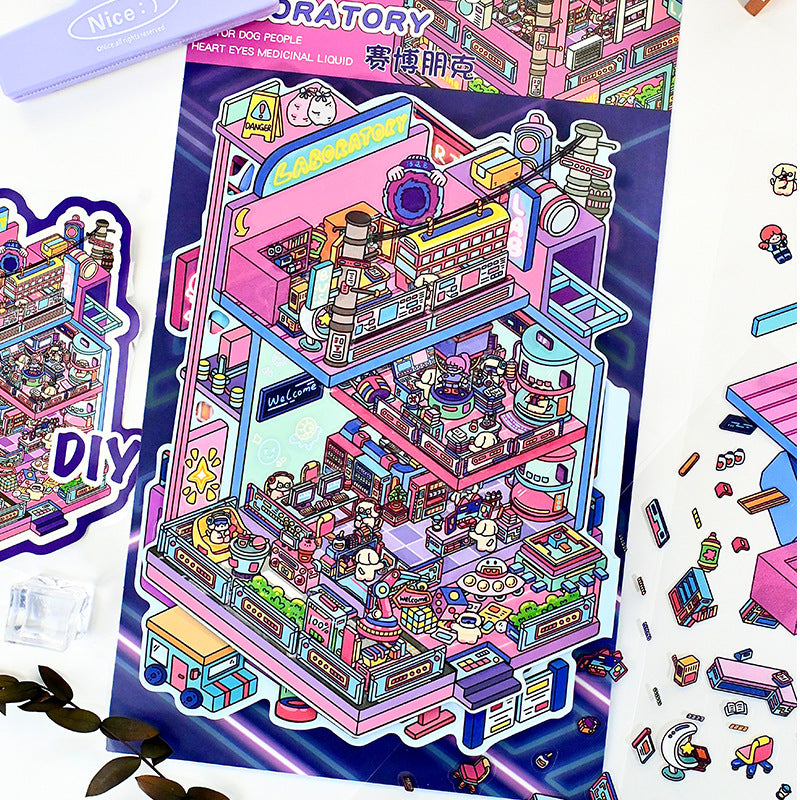 Large Version 4.0 3D Miniature House Scenery Stickers Cute DIY Stress Relief Miniature Scene Journal Stickers