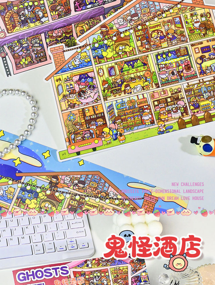 Large Edition 8.0 Scenery 3D Mini House Stickers Stress Relief Stickers 2.5D Scenery DIY Stickers