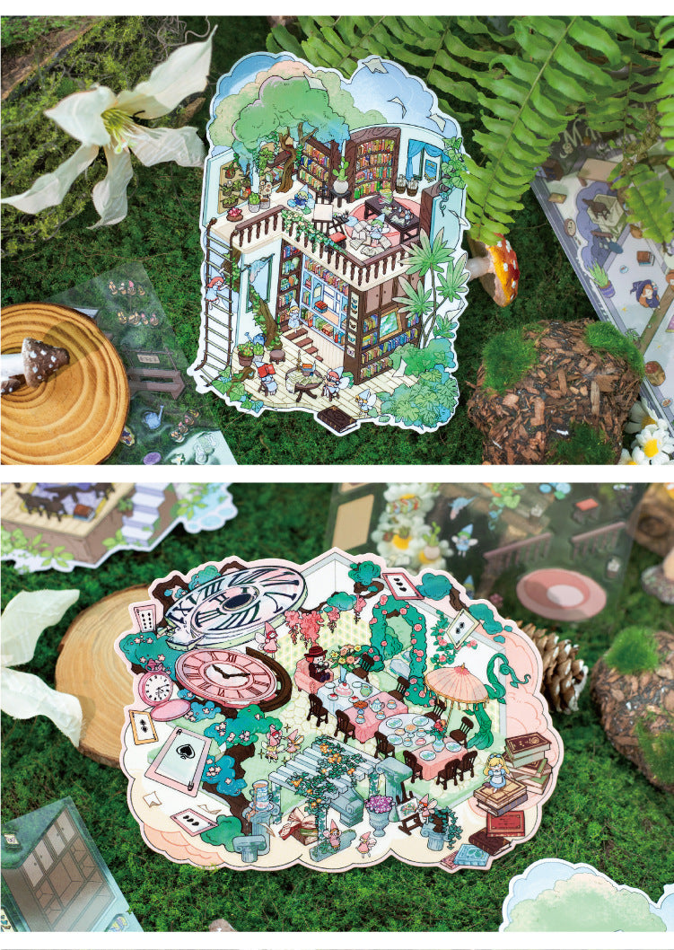 Vintage Fairy Tale Scene Stickers 3D l Cottage DIY Journal Puzzle Stickers