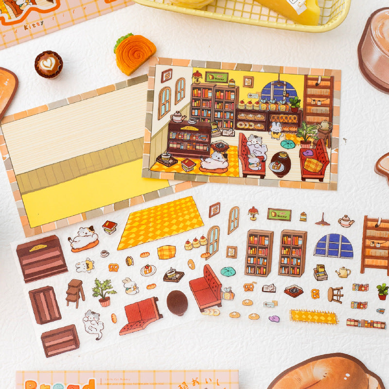 Little Cat Bakery Workshop Series Cartoon Cute Pet Scenery Handmade Journal DIY Decoration Stickers