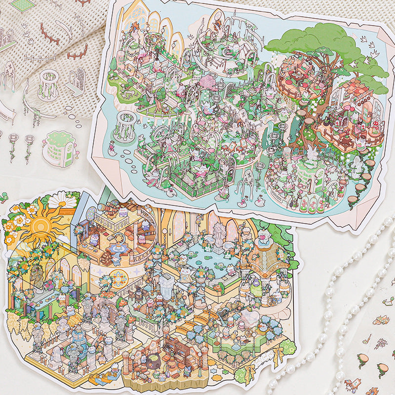 Zoo Small Class Fantasy Wandering Large Size Miniature Landscape Stickers 3D Miniature House Journal Quiet Book