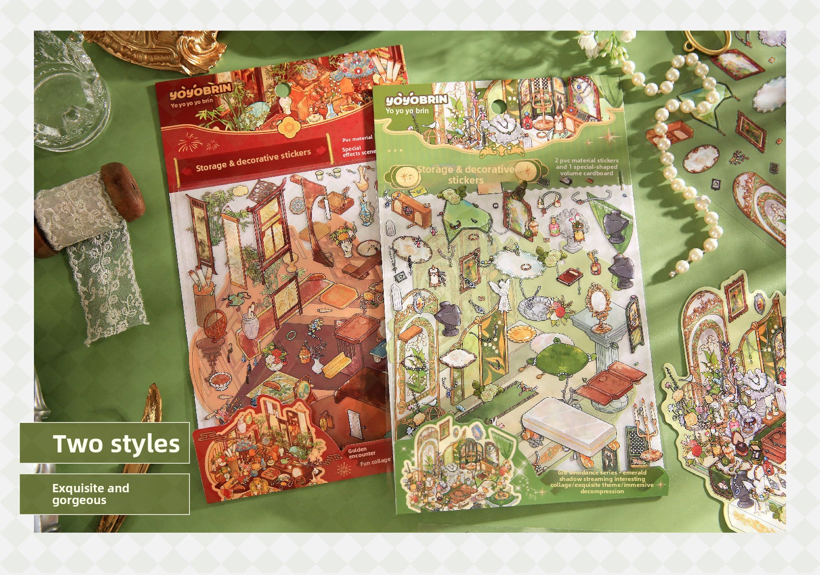 Gilded Encounter Series 3D Miniature Landscape Flat Stickers Gilded Encounter Series Cartoon Fun Stress Relief Stickers