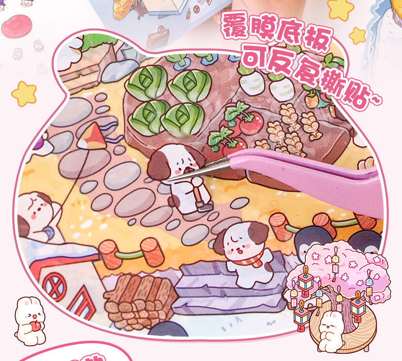 Four Seasons Town Extra Large Scenery Stickers 25.0 Creative 3D Stereo Scene Stickers Cute Miniature Scene Collage