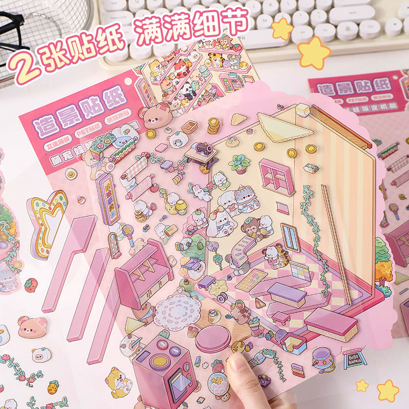 3D Cartoon Claw Machine Stickers 9.0 Stereo Scenery Cute DIY Journal Stickers