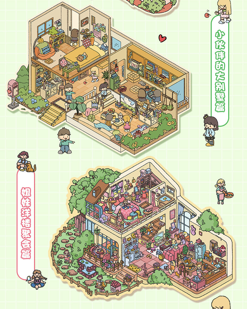 Large 5.0 Miniature Scene Stickers Cartoon Stacking Scenery 3D Stereo Scenery Collage DIY Stress Relief