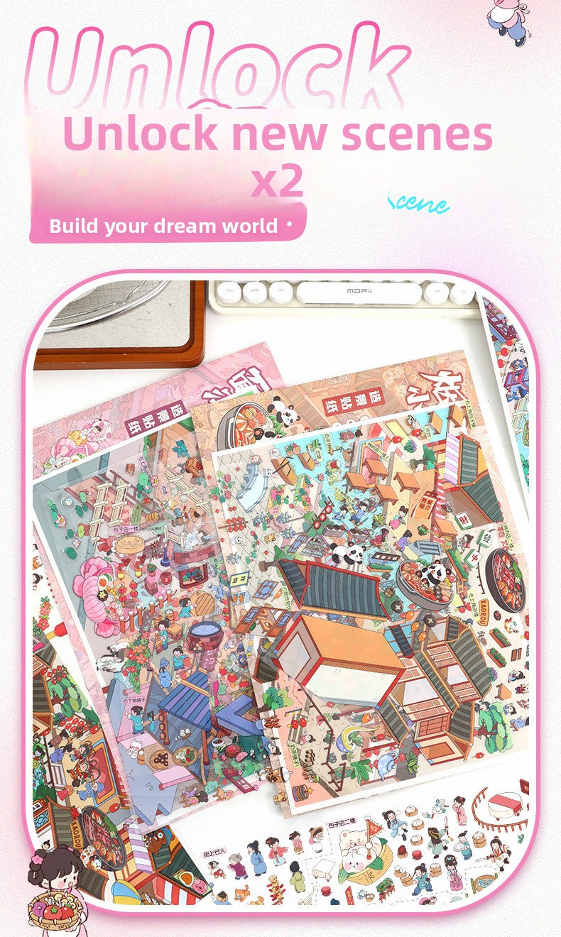 Scenery Stickers Enlarged Ancient Style 114.0 Scene Stickers 3D Miniature Scene Stress Relief Journal Stickers
