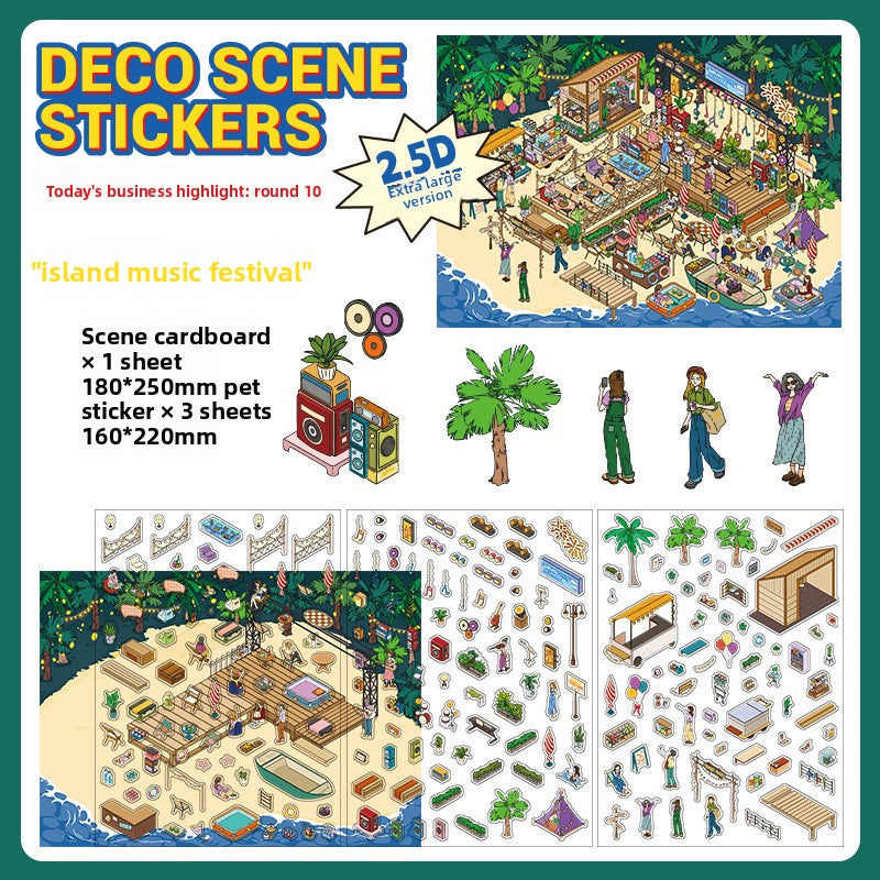 Large Size Today's Business 3D DIY Miniature Scenes Sticker 10 Lovely Miniature Stickers