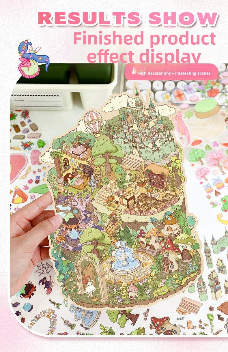 Large 97.0 Scrapbook Stickers Handmade Stress Relief Stickers Miniature Scene Collage 3D Scene Stickers