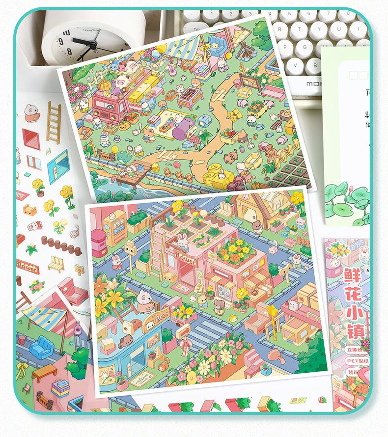 Landscape Stickers Town Scene 74.0 Stickers 3D Stickers Cute DIY Stress Relief Journal Stickers